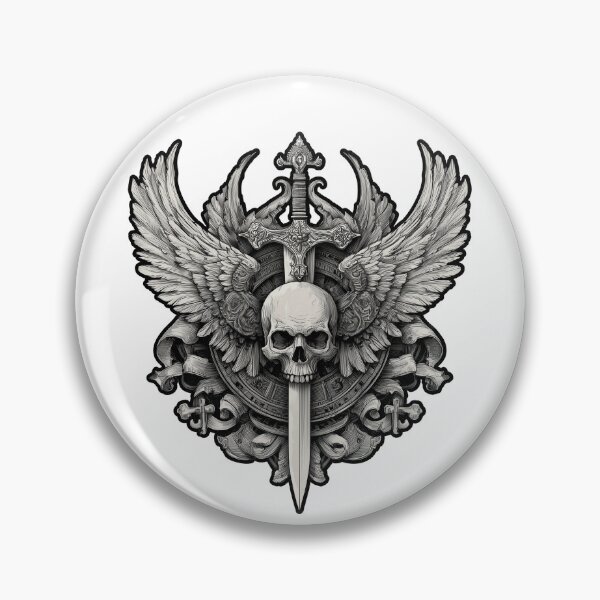 Item preview, Gothic skull sword emblem black and white design designed and sold by robyeyedropy.