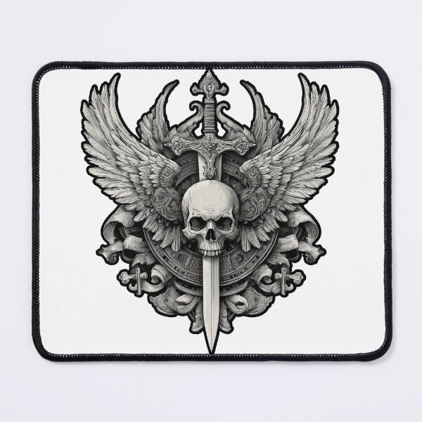Item preview, Gothic skull sword emblem black and white design designed and sold by robyeyedropy.