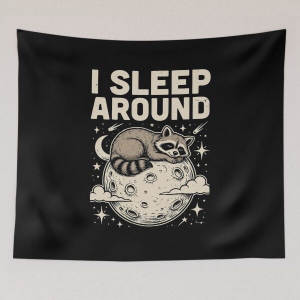 Item preview, Funny Camping Raccoon Sleeping on the Moon Retro Graphic designed and sold by Don't Crack Art.