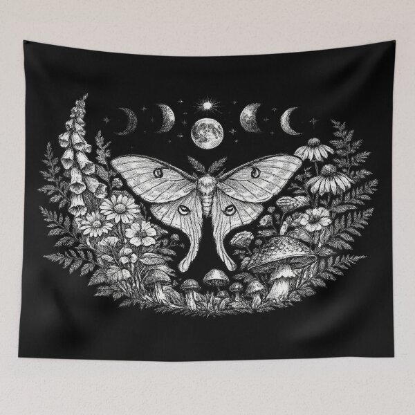 Item preview, Hand-Drawn Luna Moth with Wildflowers & Moon Phases  designed and sold by Dreamy fantasy design.