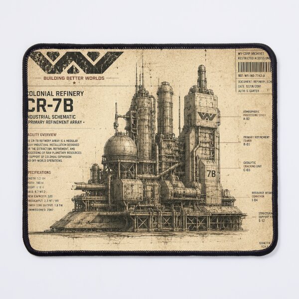 Item preview, Sci-Fi Industrial Refinery Blueprint – Retro Schematic Art designed and sold by PlanetBPop.