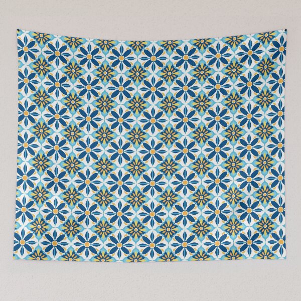 Item preview, Navy Blue Star Flower Seamless Tile Pattern designed and sold by DigitaICraft.