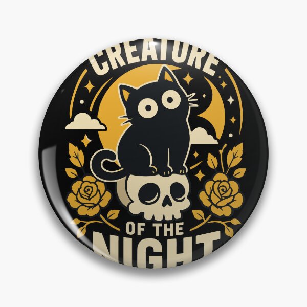Item preview, Cute Black Cat Sitting on a Skull Under the Golden Moon with Gothic Floral Night Garden Aesthetic and Spooky Halloween Vibes designed and sold by Huddy-clothes.