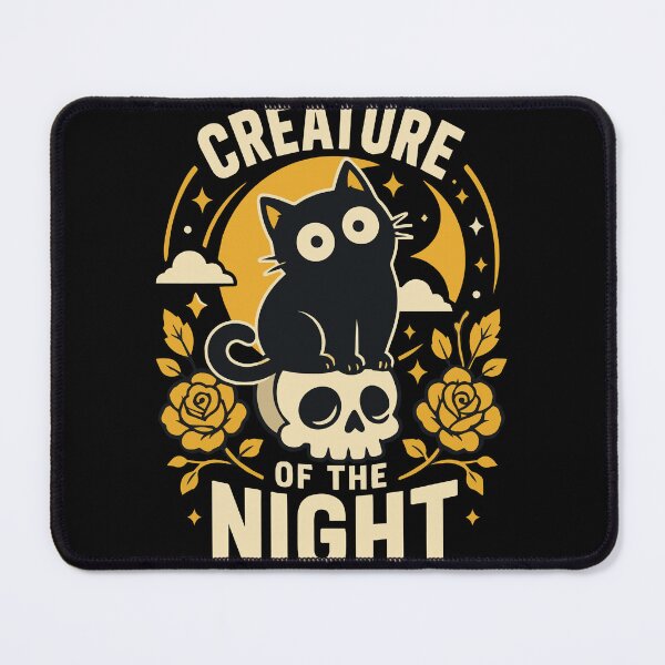 Item preview, Cute Black Cat Sitting on a Skull Under the Golden Moon with Gothic Floral Night Garden Aesthetic and Spooky Halloween Vibes designed and sold by Huddy-clothes.