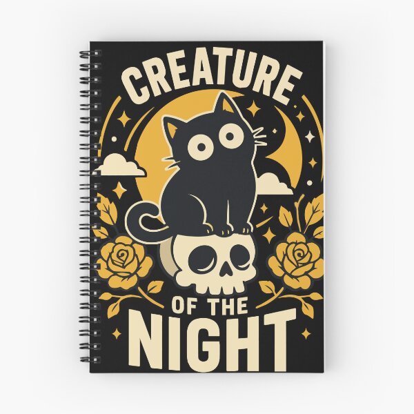 Item preview, Cute Black Cat Sitting on a Skull Under the Golden Moon with Gothic Floral Night Garden Aesthetic and Spooky Halloween Vibes designed and sold by Huddy-clothes.
