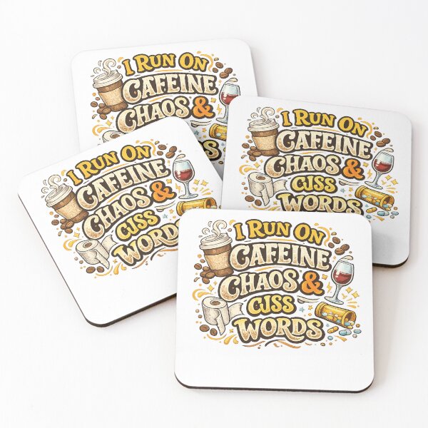 Item preview, I Run on Caffeine, Chaos & Cuss Words Funny Retro Coffee Lover Design designed and sold by CreativeNest Prints.