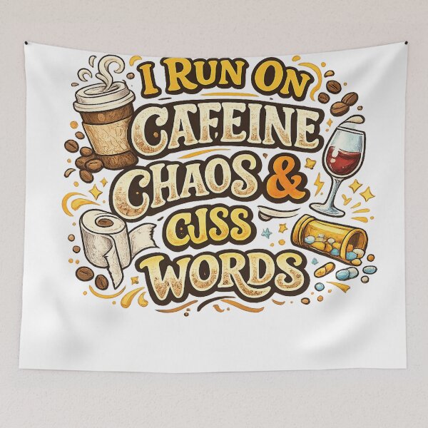 Item preview, I Run on Caffeine, Chaos & Cuss Words Funny Retro Coffee Lover Design designed and sold by CreativeNest Prints.