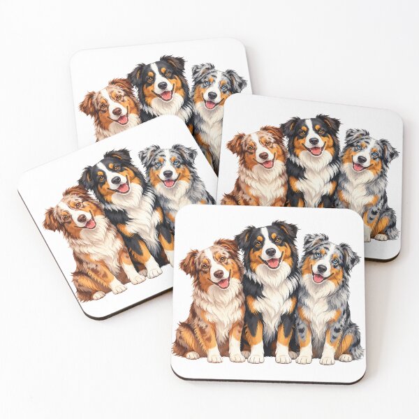 Item preview, Three Happy Australian Shepherds | Colorful Aussie Dog Vector Illustration designed and sold by Golden Era Studio.