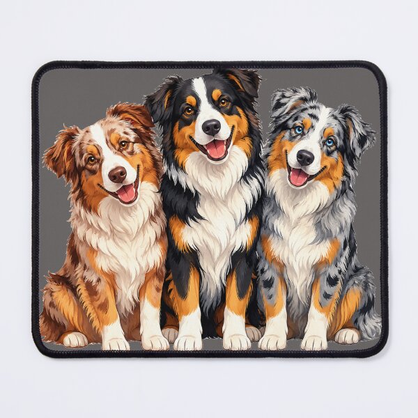 Item preview, Three Happy Australian Shepherds | Colorful Aussie Dog Vector Illustration designed and sold by Golden Era Studio.