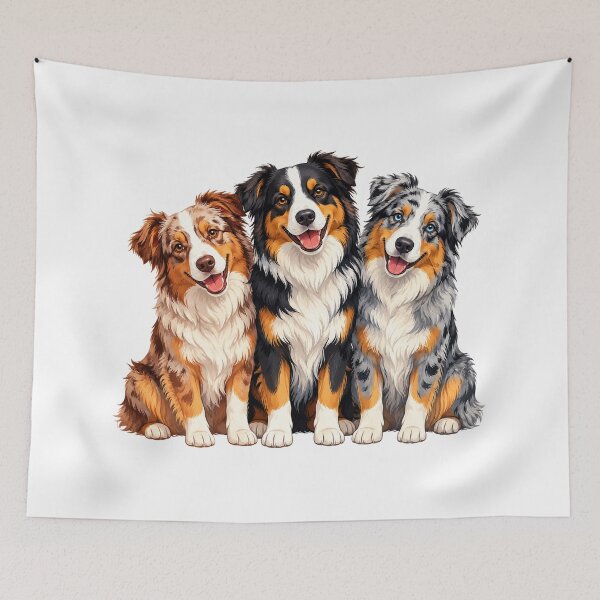 Item preview, Three Happy Australian Shepherds | Colorful Aussie Dog Vector Illustration designed and sold by Golden Era Studio.