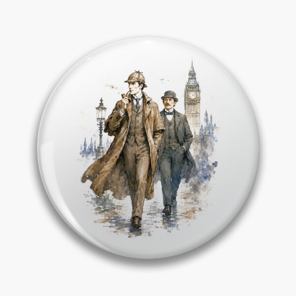 Item preview, Sherlock Holmes and Dr Watson London Fog Vintage Watercolor Art designed and sold by Fenay Designs.