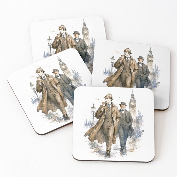 Item preview, Sherlock Holmes and Dr Watson London Fog Vintage Watercolor Art designed and sold by Fenay Designs.