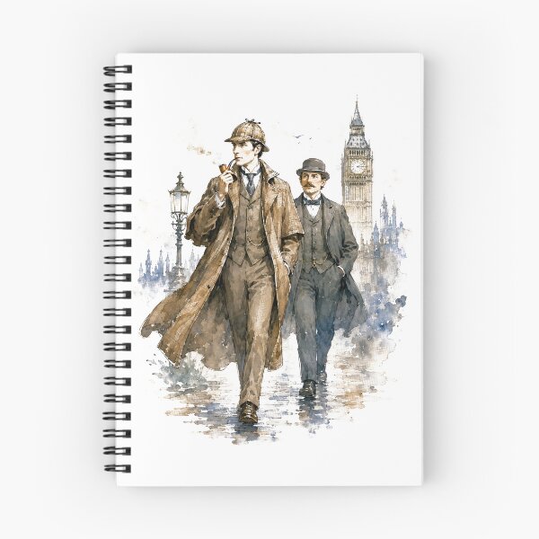 Item preview, Sherlock Holmes and Dr Watson London Fog Vintage Watercolor Art designed and sold by Fenay Designs.