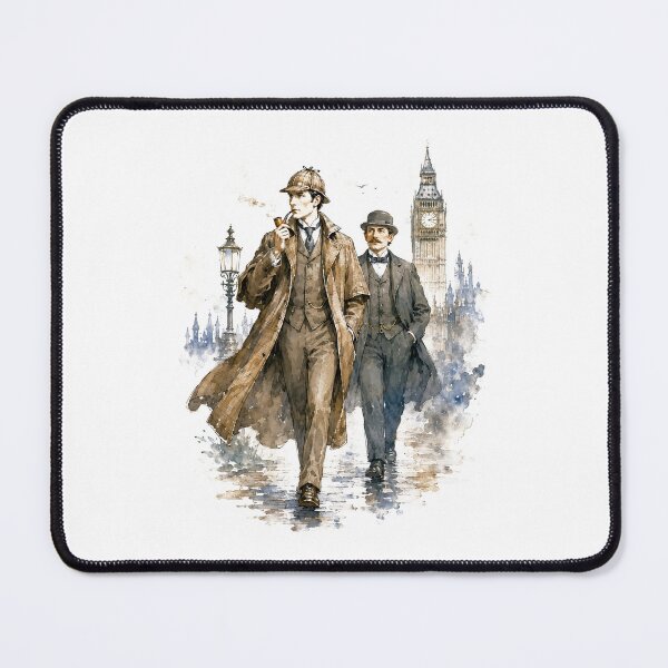 Item preview, Sherlock Holmes and Dr Watson London Fog Vintage Watercolor Art designed and sold by Fenay Designs.