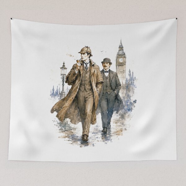 Item preview, Sherlock Holmes and Dr Watson London Fog Vintage Watercolor Art designed and sold by Fenay Designs.