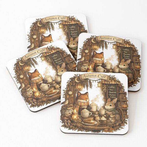 Item preview, Woodland Autumn Café | Cozy Fox & Bunny Coffee Shop Illustration designed and sold by Moonroot Studio.