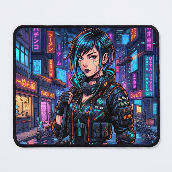 Item preview, Cyberpunk Rebel Cyan Hair Anime Hacker Girl Techwear designed and sold by DigitalArtx-com.