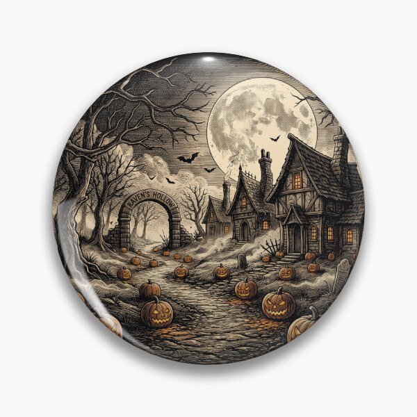 Artikelvorschau, Retro-Holzschnitt-T-Shirt mit gruseliger Halloween-Landschaft entworfen und verkauft von TeNovaStudio.