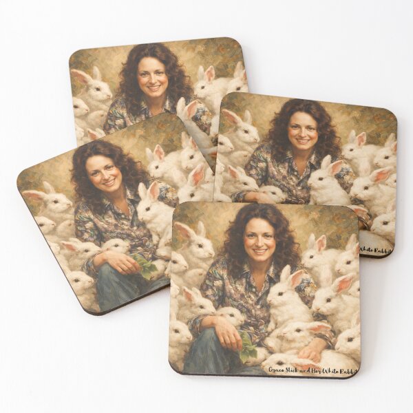 Item preview, Portrait Painting of Grace Slick and Her White Rabbits designed and sold by Halifaxartguy.