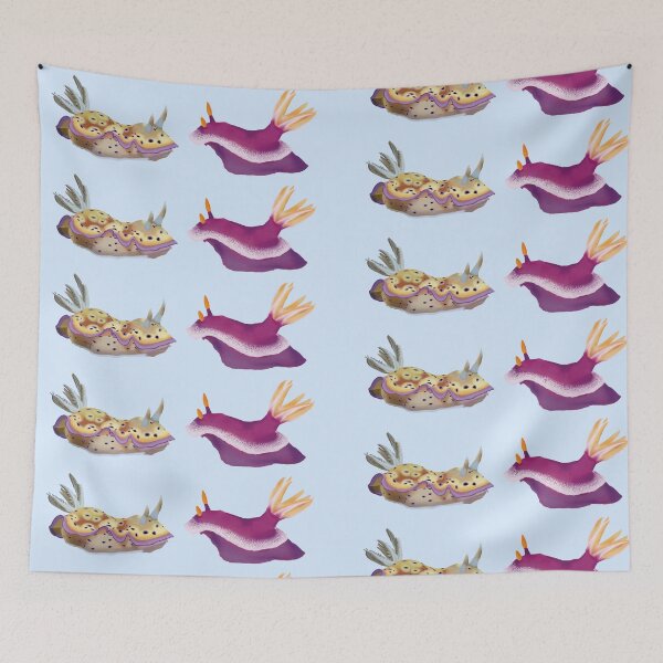 Item preview, Nudibranch duo - yellow and pink sea slug - blue designed and sold by Poulpimousse.