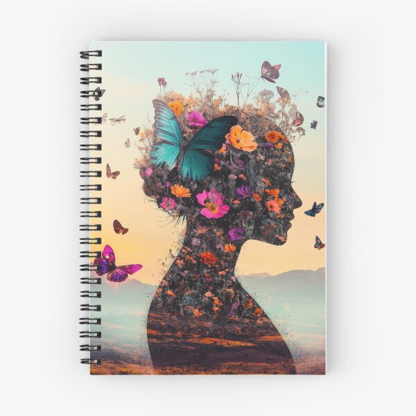 Item preview, Silhouette portrait of a beautiful girl created from flowers, butterflies and birds during sunset.	 designed and sold by Soft Oddity.