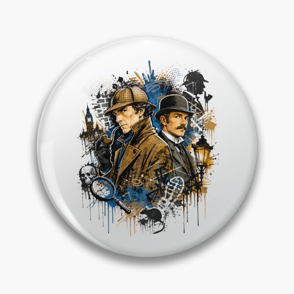 Item preview, Sherlock Holmes and Dr Watson London Splatter Graffiti Portrait Art designed and sold by Fenay Designs.