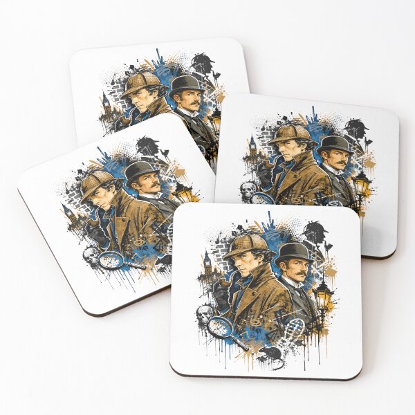 Item preview, Sherlock Holmes and Dr Watson London Splatter Graffiti Portrait Art designed and sold by Fenay Designs.