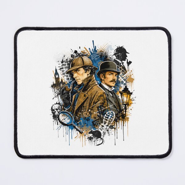 Item preview, Sherlock Holmes and Dr Watson London Splatter Graffiti Portrait Art designed and sold by Fenay Designs.