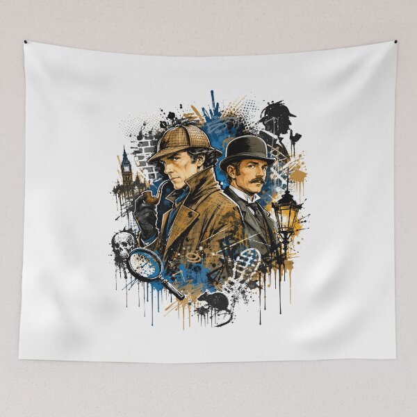 Item preview, Sherlock Holmes and Dr Watson London Splatter Graffiti Portrait Art designed and sold by Fenay Designs.