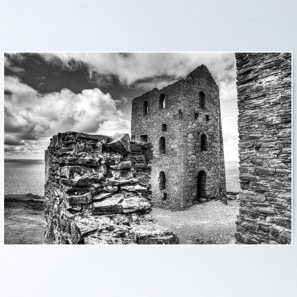 Item preview, Wheal Coates Engine House, Black and White Coastal Ruin, Cornwall designed and sold by Paul Thompson Photography.