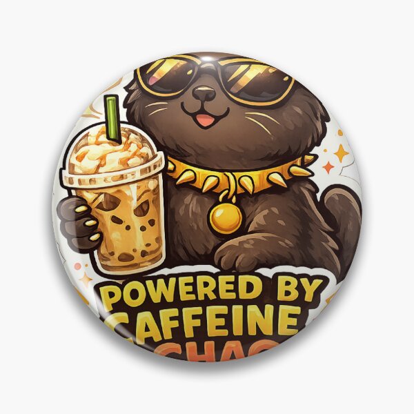Item preview, Powered by Caffeine & Chaos | Funny Black Cat Coffee Kawaii Sticker designed and sold by Hari Arts.