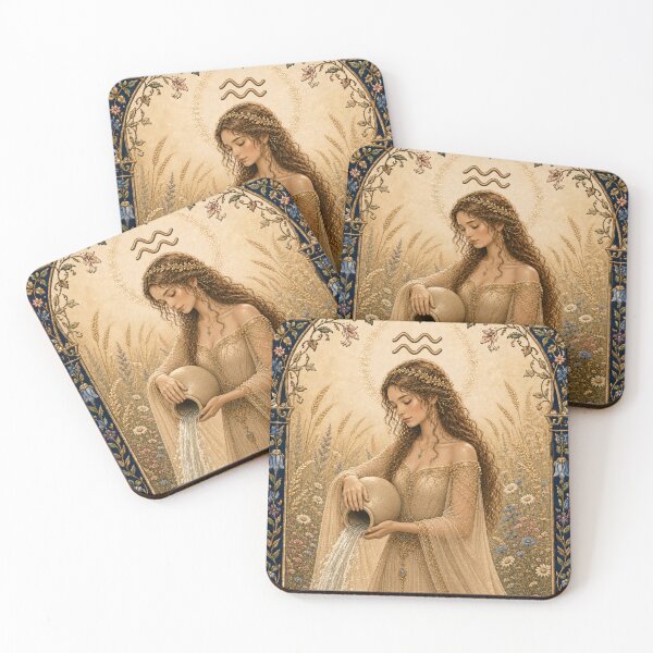 Item preview, Aquarius Zodiac Maiden | Celtic Art | Medieval Fantasy Faux Embroidery Print  designed and sold by doinitzart.