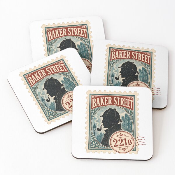 Item preview, Sherlock Holmes Baker Street 221B Vintage Postage Stamp Silhouette Art designed and sold by Fenay Designs.