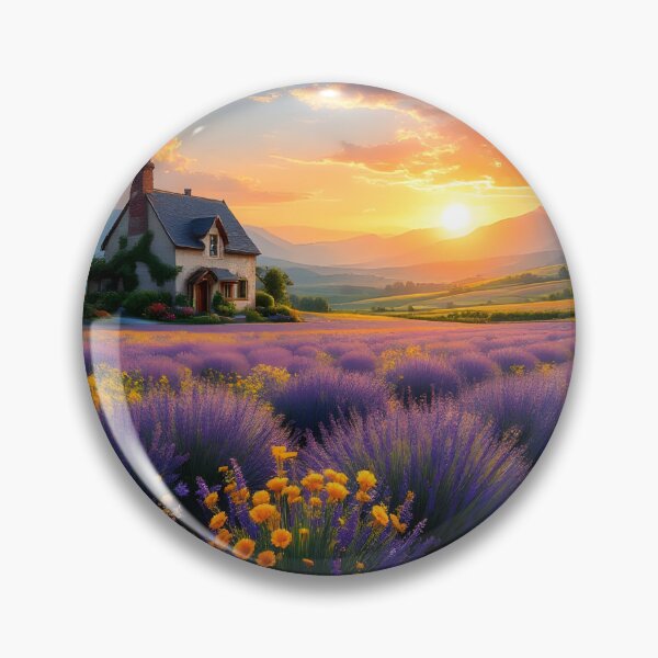 Item preview, Golden Sunset Over Lavender Fields – Cottage Mountain Landscape designed and sold by DreamyWallVibes.