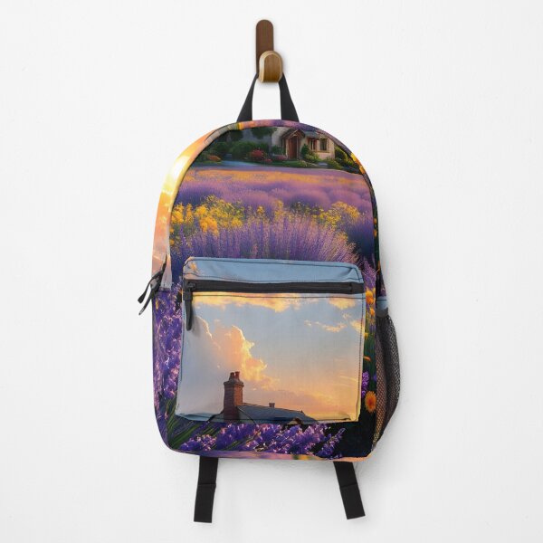Item preview, Golden Sunset Over Lavender Fields – Cottage Mountain Landscape designed and sold by DreamyWallVibes.