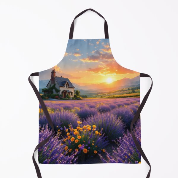 Item preview, Golden Sunset Over Lavender Fields – Cottage Mountain Landscape designed and sold by DreamyWallVibes.