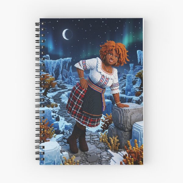 Item preview, WOMAN IN FOLK COSTUME IN SNOWY LANDSCAPE 3D VOXEL ART WITH NORTHERN LIGHTS designed and sold by Curiosiart.