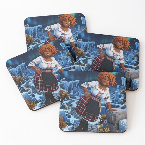 Item preview, WOMAN IN FOLK COSTUME IN SNOWY LANDSCAPE 3D VOXEL ART WITH NORTHERN LIGHTS designed and sold by Curiosiart.