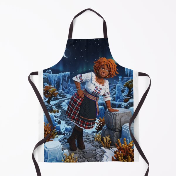 Item preview, WOMAN IN FOLK COSTUME IN SNOWY LANDSCAPE 3D VOXEL ART WITH NORTHERN LIGHTS designed and sold by Curiosiart.