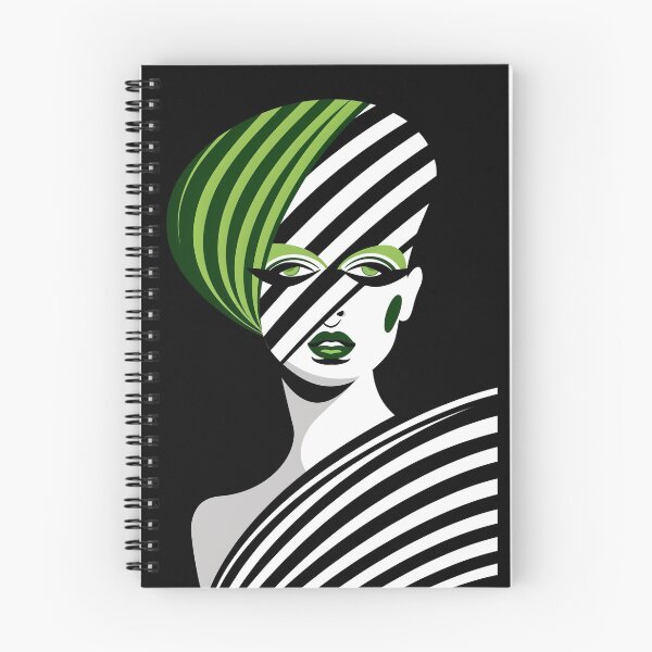 Item preview, Avant-Garde Pop Art Woman Portrait with Green and Black Optical Stripes designed and sold by Pierce Millington Gallery.