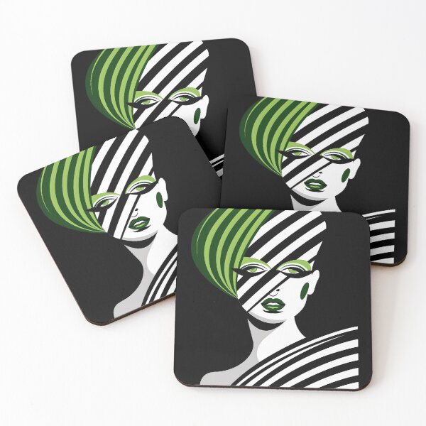 Item preview, Avant-Garde Pop Art Woman Portrait with Green and Black Optical Stripes designed and sold by Pierce Millington Gallery.