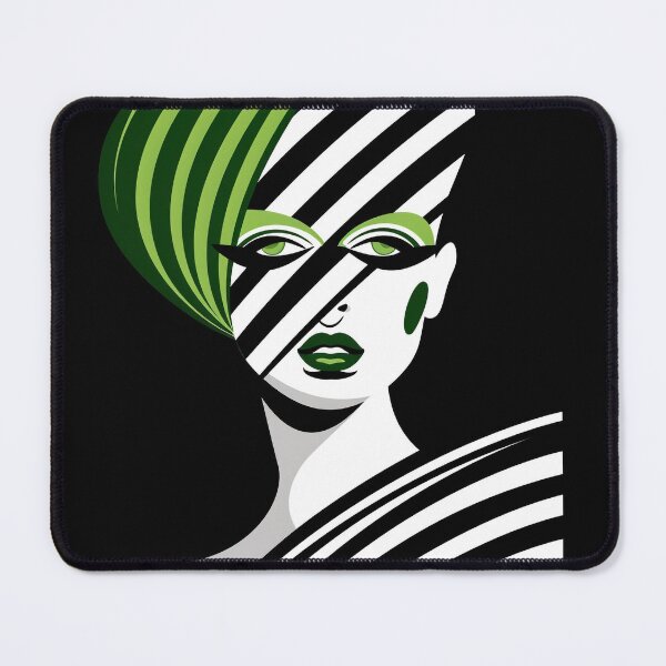 Item preview, Avant-Garde Pop Art Woman Portrait with Green and Black Optical Stripes designed and sold by Pierce Millington Gallery.