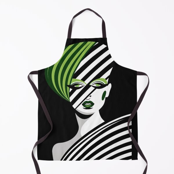 Item preview, Avant-Garde Pop Art Woman Portrait with Green and Black Optical Stripes designed and sold by Pierce Millington Gallery.