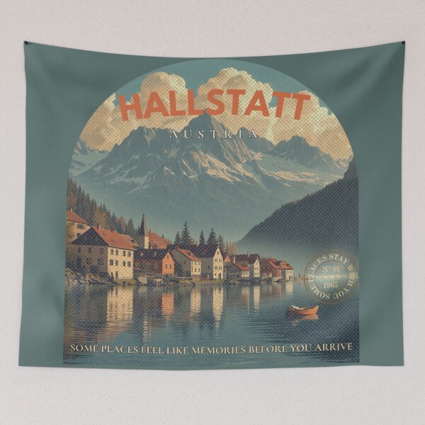 Item preview, Vintage Hallstatt Austria Alpine Lake Mid Century Poster designed and sold by KaBaRen.