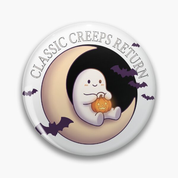 Item preview, Classic Creeps Return Cute Ghost on Crescent Moon designed and sold by TeNovaStudio.