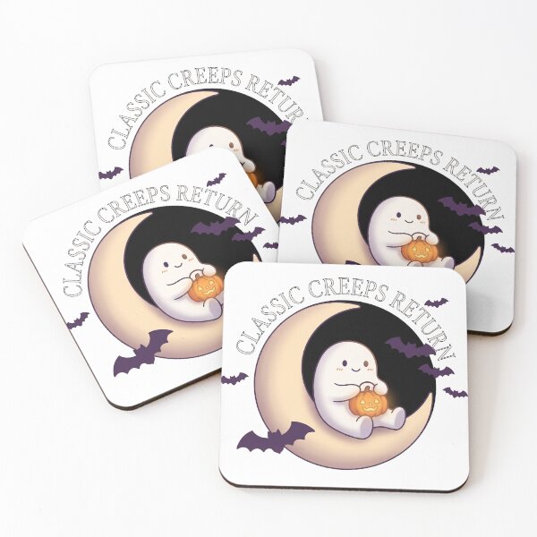 Item preview, Classic Creeps Return Cute Ghost on Crescent Moon designed and sold by TeNovaStudio ⭐⭐⭐⭐⭐.