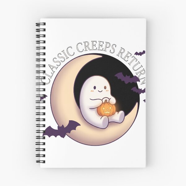 Item preview, Classic Creeps Return Cute Ghost on Crescent Moon designed and sold by TeNovaStudio.