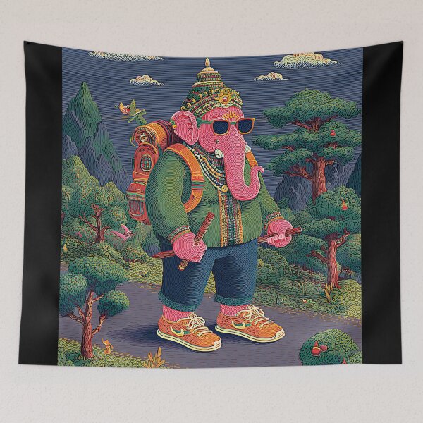 Item preview, Cool Streetwear Pink Elephant Hiker Forest Pop Art designed and sold by PANNARUK THAILAND.