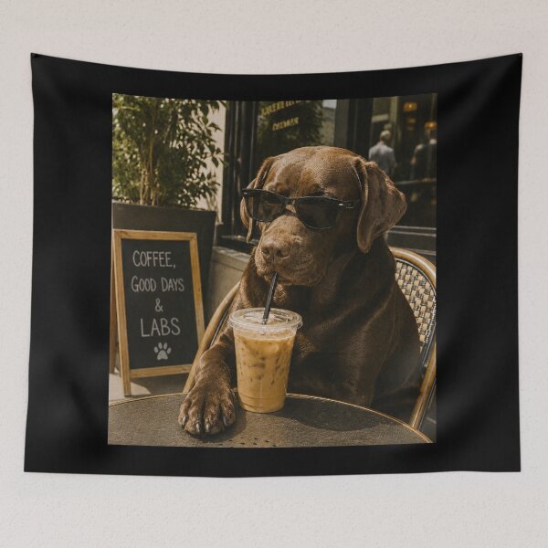 Item preview, Funny Dog Cafe , Cool Labrador with Sunglasses Drinking Iced Coffee designed and sold by will freed18.