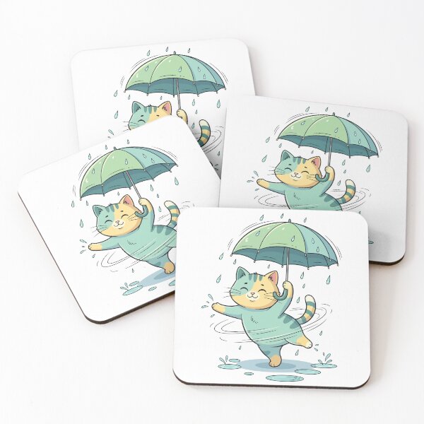 Item preview, Cute Cat Dancing In The Rain With Umbrella designed and sold by Amir Faysal.